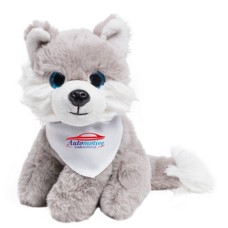 Pluszowy wilk z białą chustą do nadruku